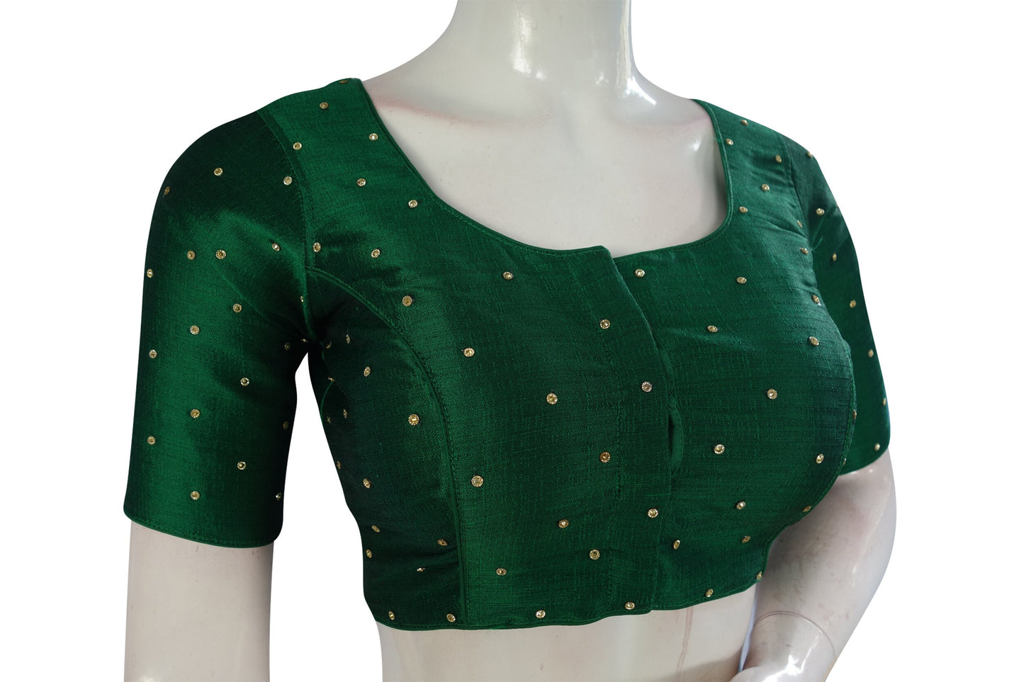 Green Color Plain Moti Stone Work Indian Saree Readymade Blouse