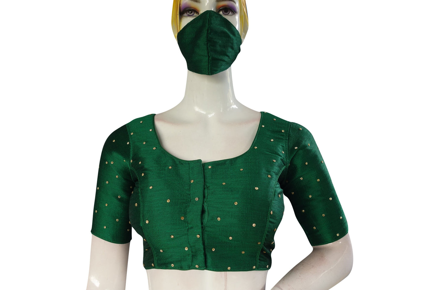 Green Color Plain Moti Stone Work Indian Saree Readymade Blouse