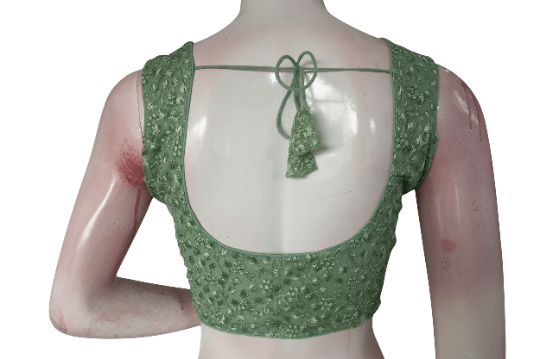 Green Color Netted Embroidery Designer Readymade Blouse - D3blouses