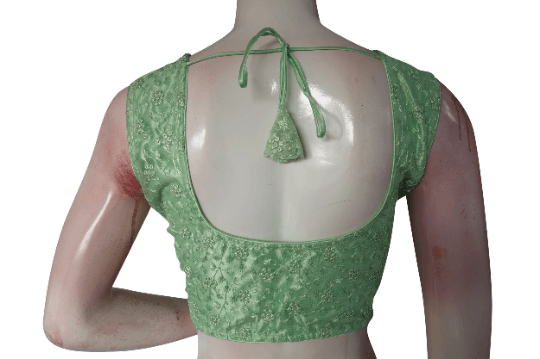Green Color Netted Embroidery Designer Readymade Blouse - D3blouses