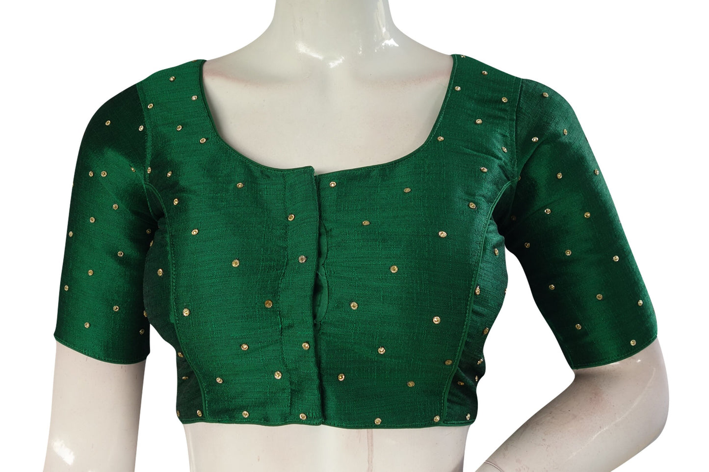 Green Color Plain Moti Stone Work Indian Saree Readymade Blouse