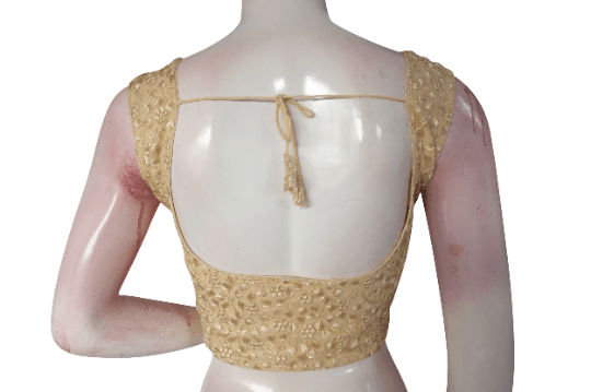 Beige Color Netted Embroidery Designer Readymade Blouse - D3blouses