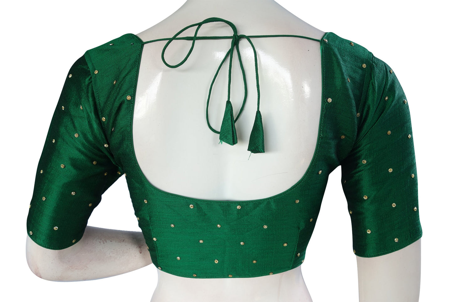 Green Color Plain Moti Stone Work Indian Saree Readymade Blouse