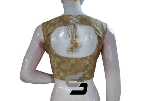 Designer Partywear High Neck Silk Saree Blouses - Radiant Gold