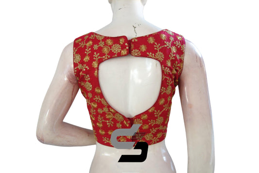 "Turn Heads with Red Semi Silk Embroidered Designer Readymade Saree Blouses" - D3blouses