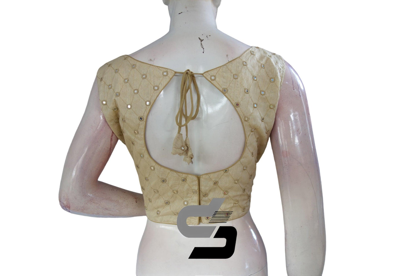 Light Gold Shade Sleeveless Semi Silk Foil Mirror Designer Readymade Blouse, Glamorous Party Wear - D3blouses