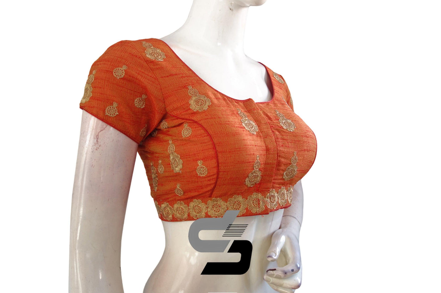 Mustard Orange Color Semi silk Embroidery Party Wear Readymade Blouse - D3blouses