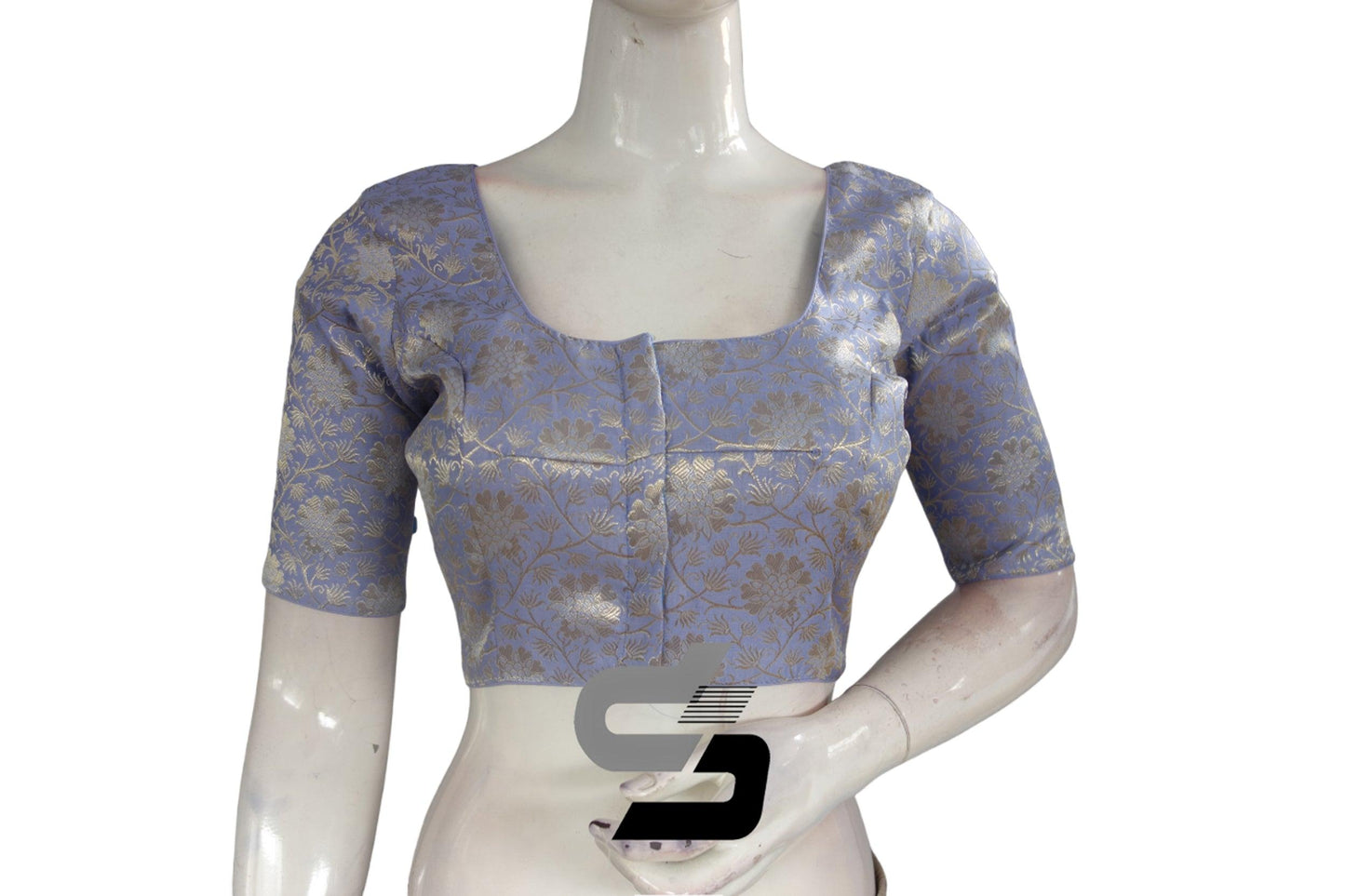 Pastel Purple Color Silver Mix Premium Brocade Silk Readymade Saree Blouse, Indian Readymade Blouse - D3blouses