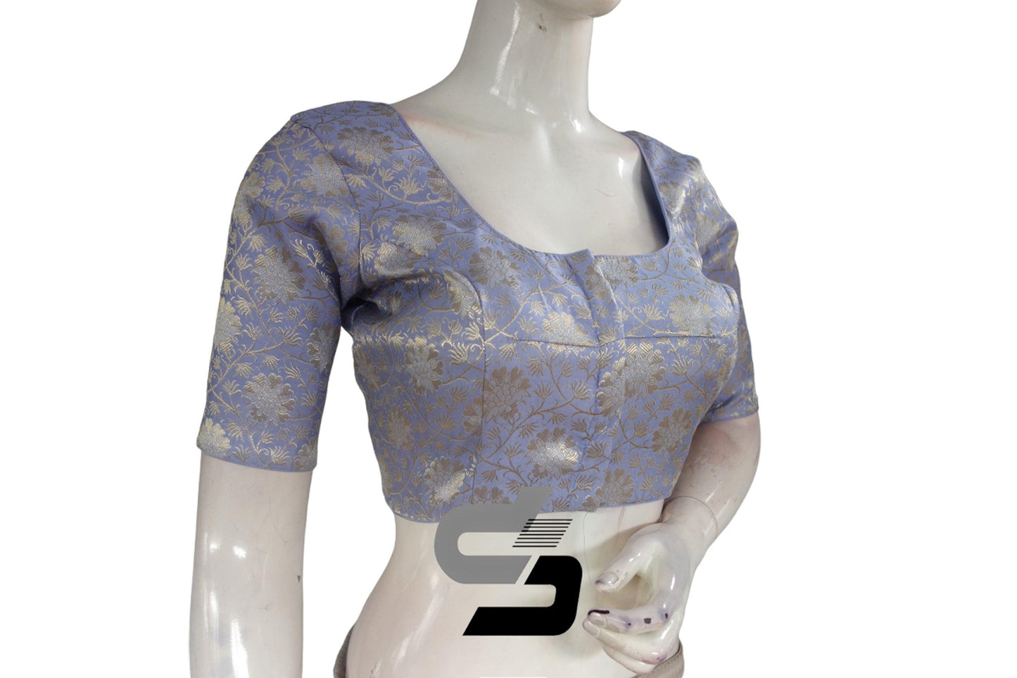 Pastel Purple Color Silver Mix Premium Brocade Silk Readymade Saree Blouse, Indian Readymade Blouse - D3blouses
