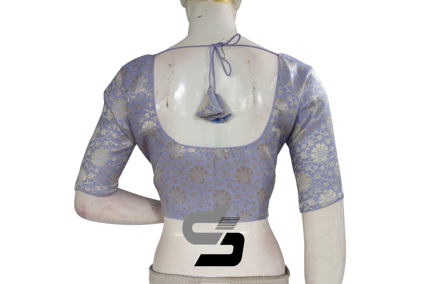 Pastel Purple Color Silver Mix Premium Brocade Silk Readymade Saree Blouse, Indian Readymade Blouse - D3blouses