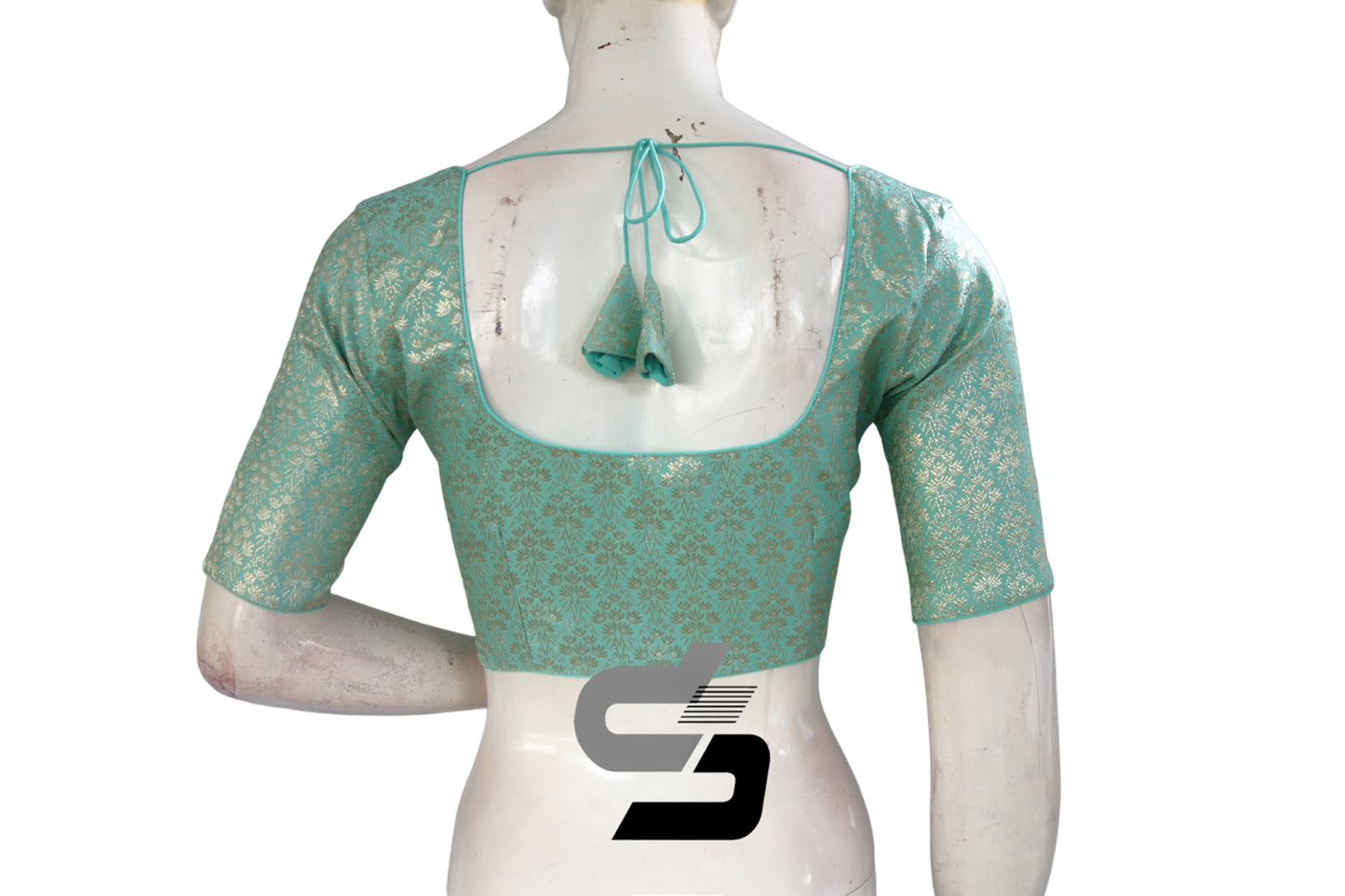 Pastel Green Color Silver Mix Premium Brocade Silk Readymade Saree Blouse, Indian Readymade Blouse