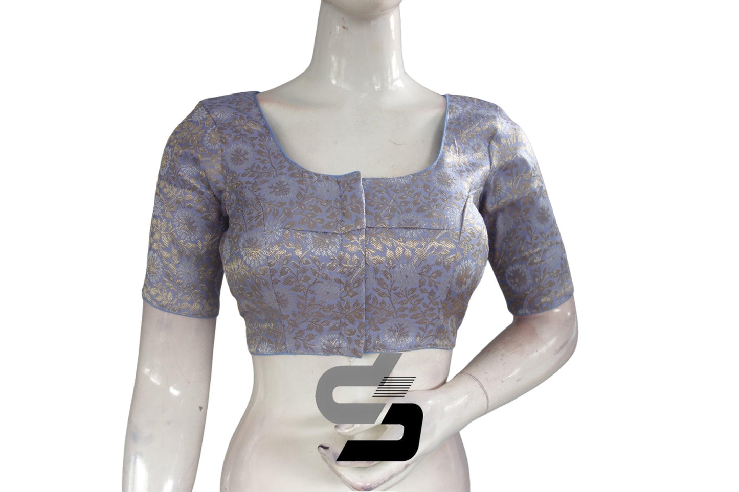 Pastel Purple Color Silver Mix Premium Brocade Silk Readymade Saree Blouse, Indian Readymade Blouse - D3blouses