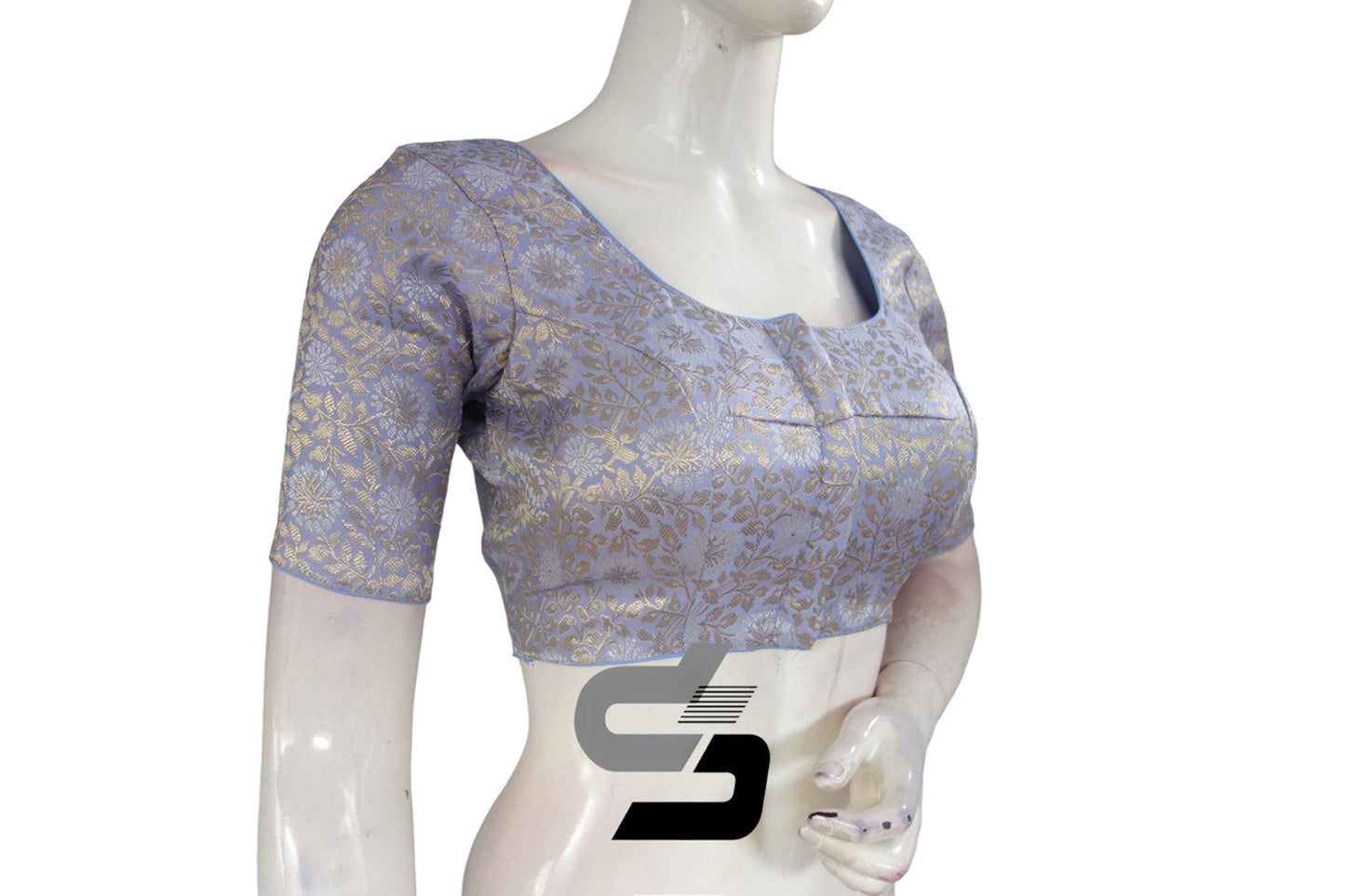 Pastel Purple Color Silver Mix Premium Brocade Silk Readymade Saree Blouse, Indian Readymade Blouse - D3blouses