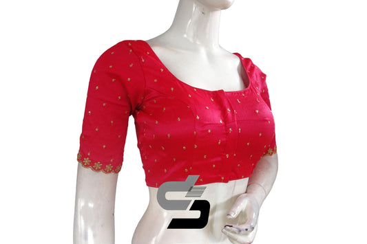 Dark Pink Color Raw Silk Designer Embroidery Readymade Saree Blouse