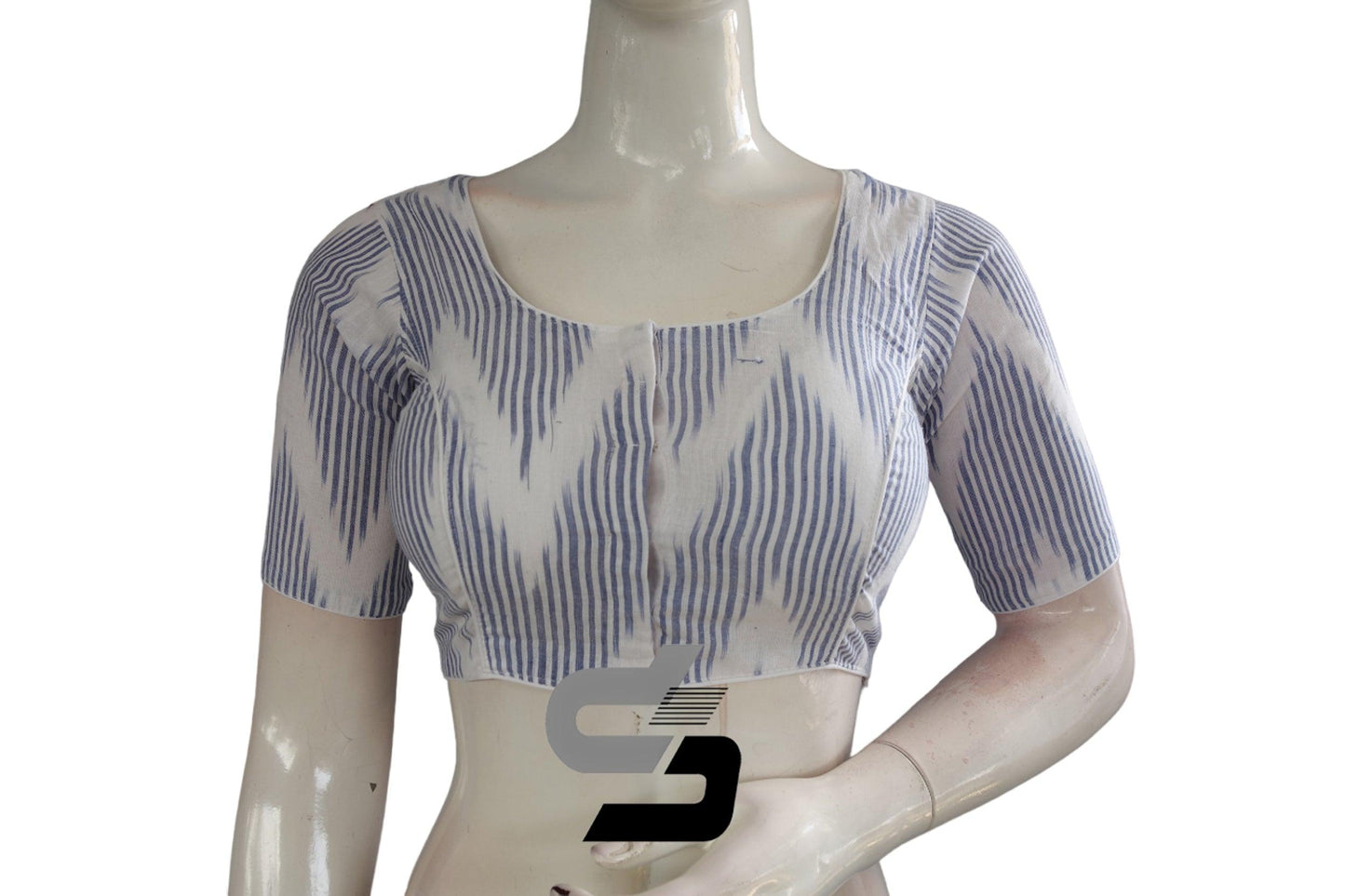 White Color Ikkat Cotton Readymade Blouse - D3blouses