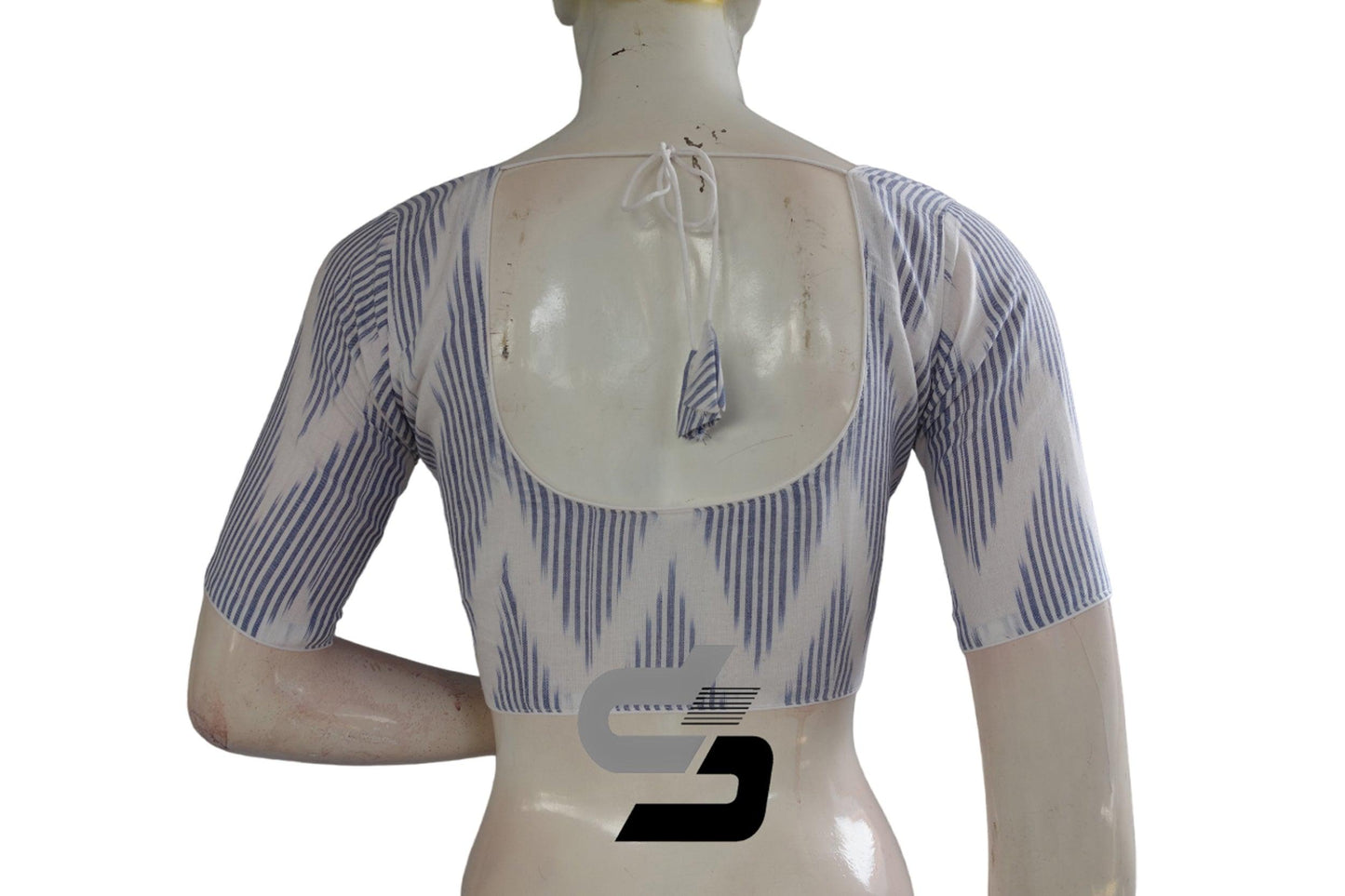 White Color Ikkat Cotton Readymade Blouse - D3blouses