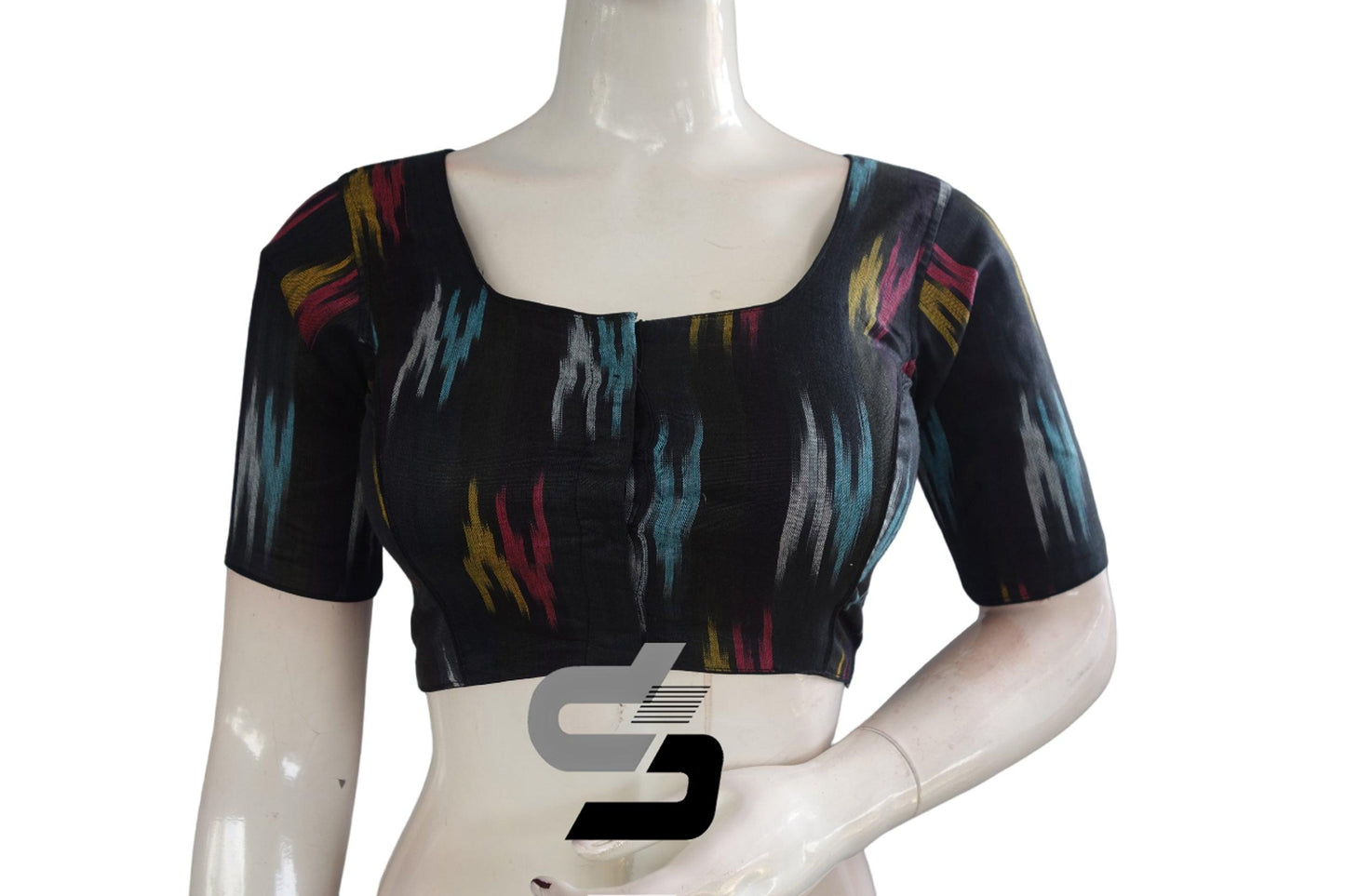 Black Color Ikkat Cotton Readymade Blouse - D3blouses