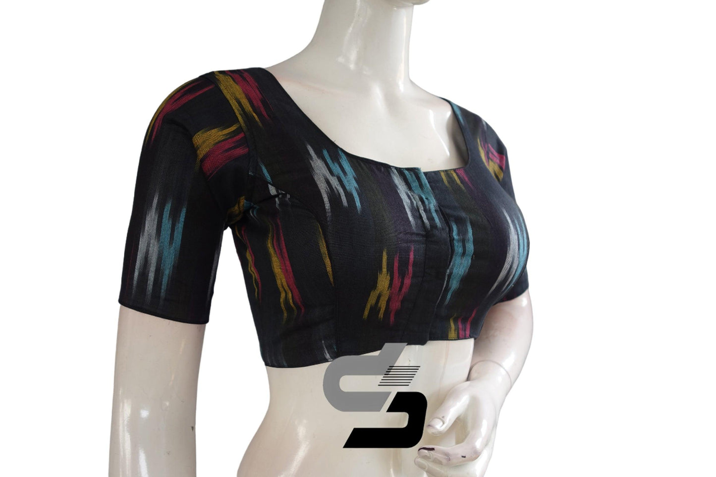 Black Color Ikkat Cotton Readymade Blouse - D3blouses