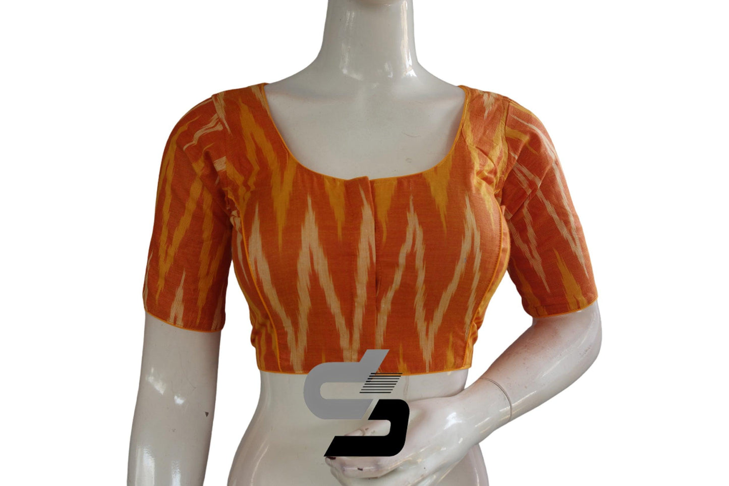 Mustard Orange Color Ikkat Cotton Readymade Blouse - D3blouses