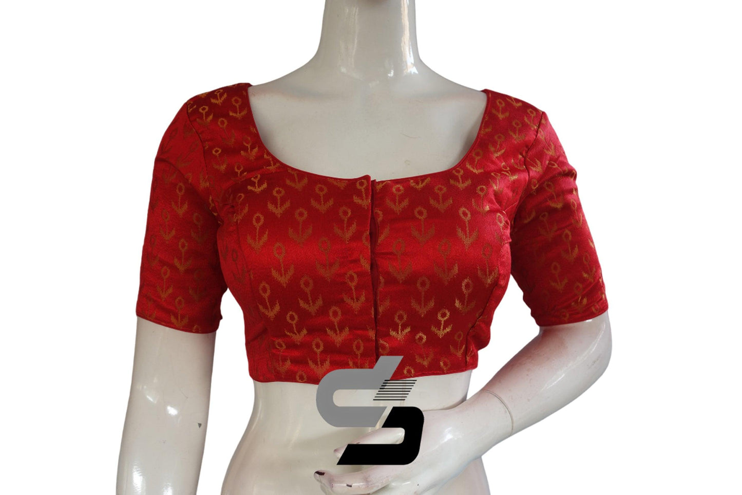 Red Color Brocade Readymade Saree Blouse - D3blouses
