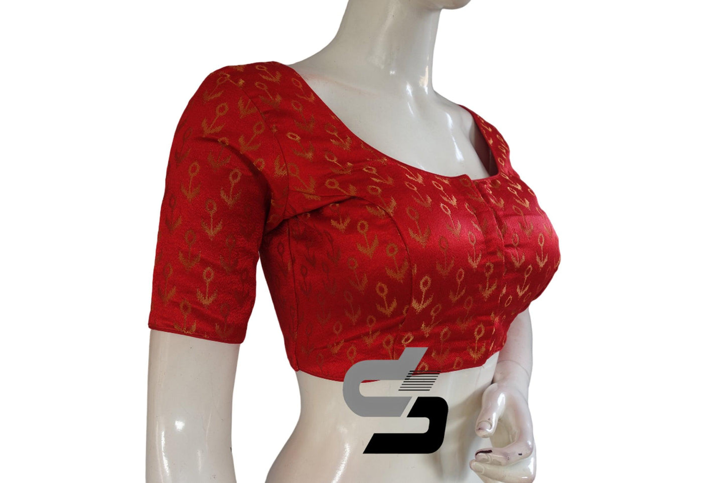 Red Color Brocade Readymade Saree Blouse - D3blouses