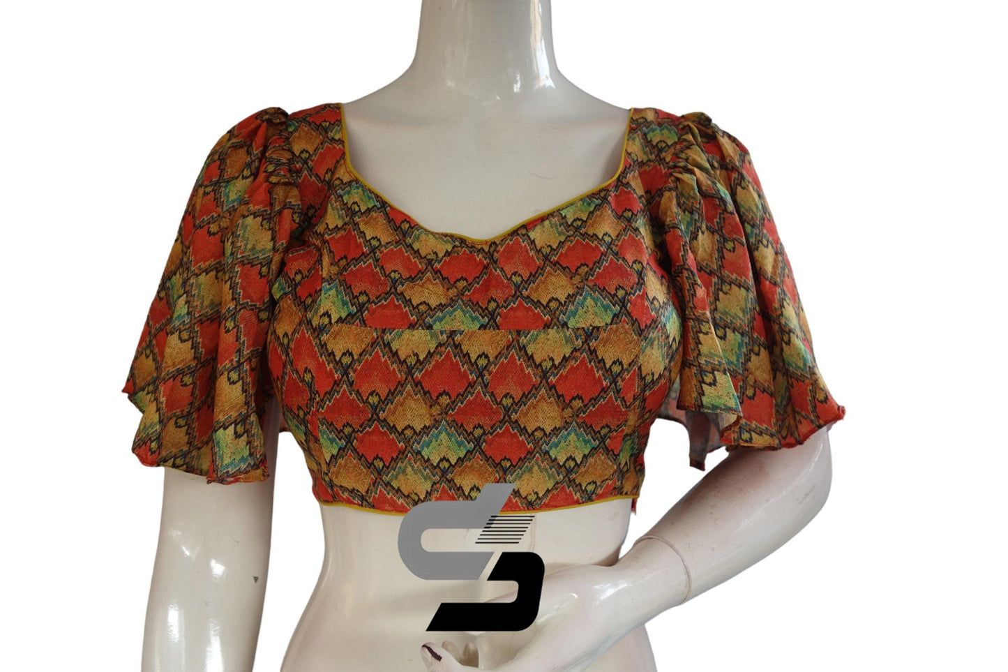 Multi Color Designer Organza Ruffle Sleeve Readymade Blouse for Sarees - D3blouses
