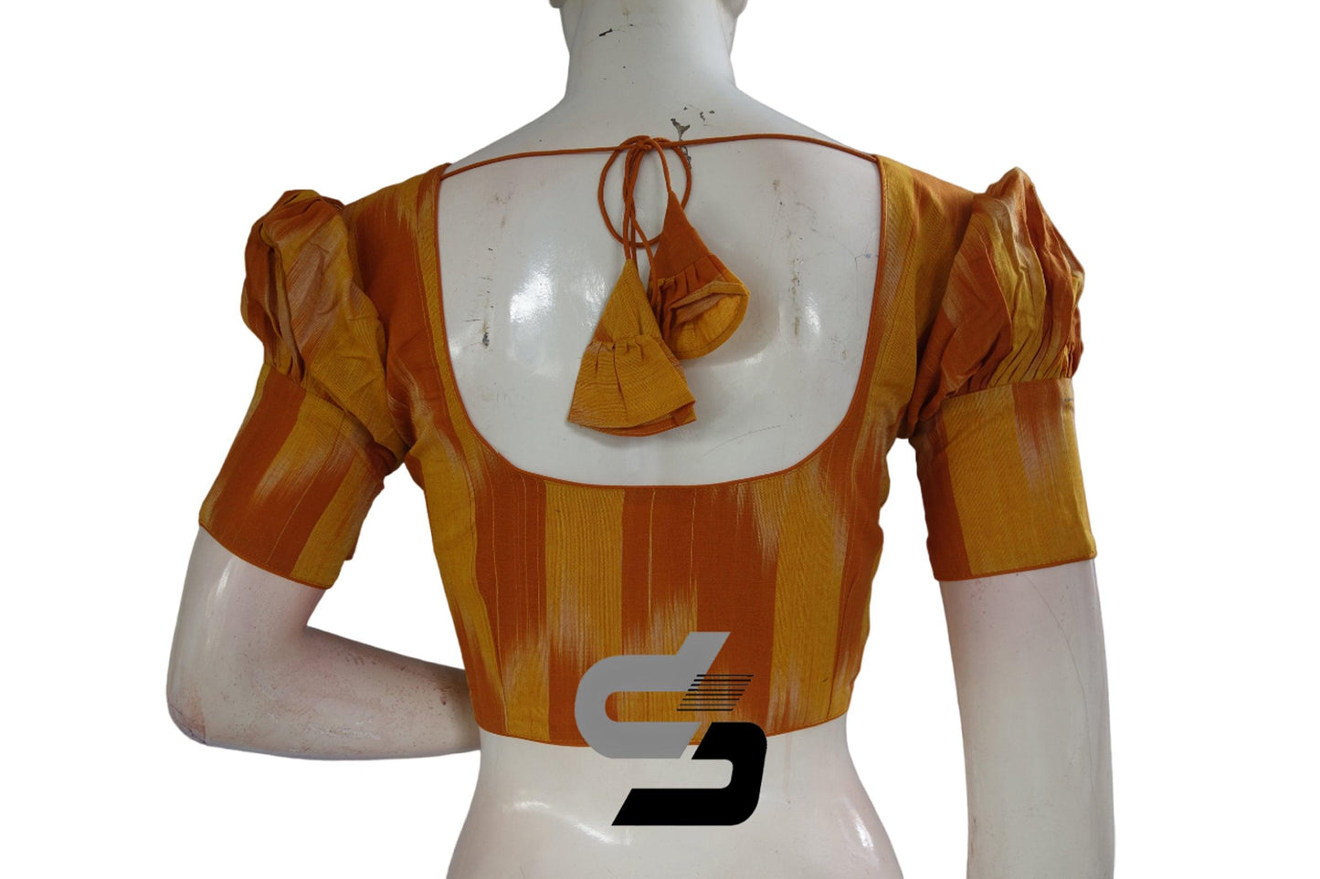 Mustard Color Ikkat Cotton Designer Blouse With Puff Sleeves - D3blouses