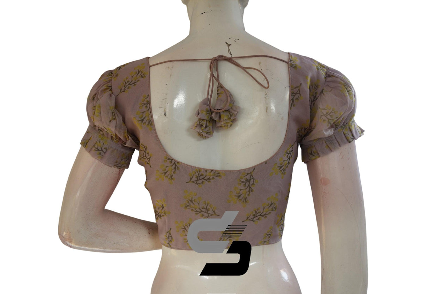 Pinkish Grey Color Organza Fancy Frill Puff Sleeves Readymade Blouse for Sarees - D3blouses