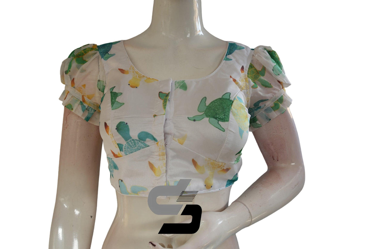 White Color Organza Fancy Frill Puff Sleeves Readymade Blouse for Sarees - D3blouses
