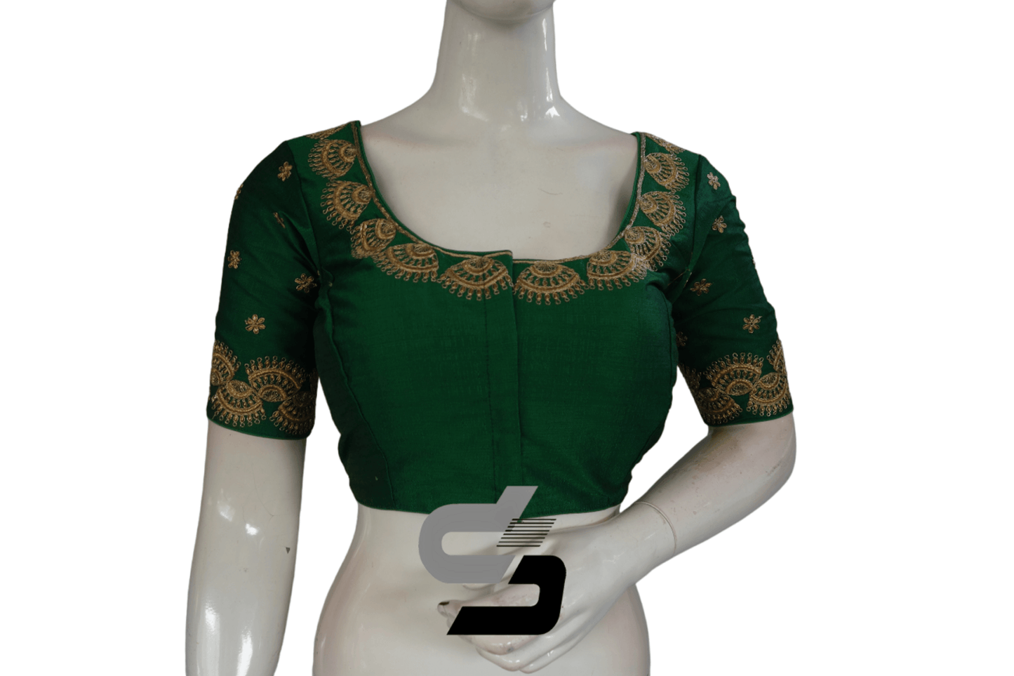 Green Color Semi Silk Designer Embroidery Readymade Saree Blouse - D3blouses