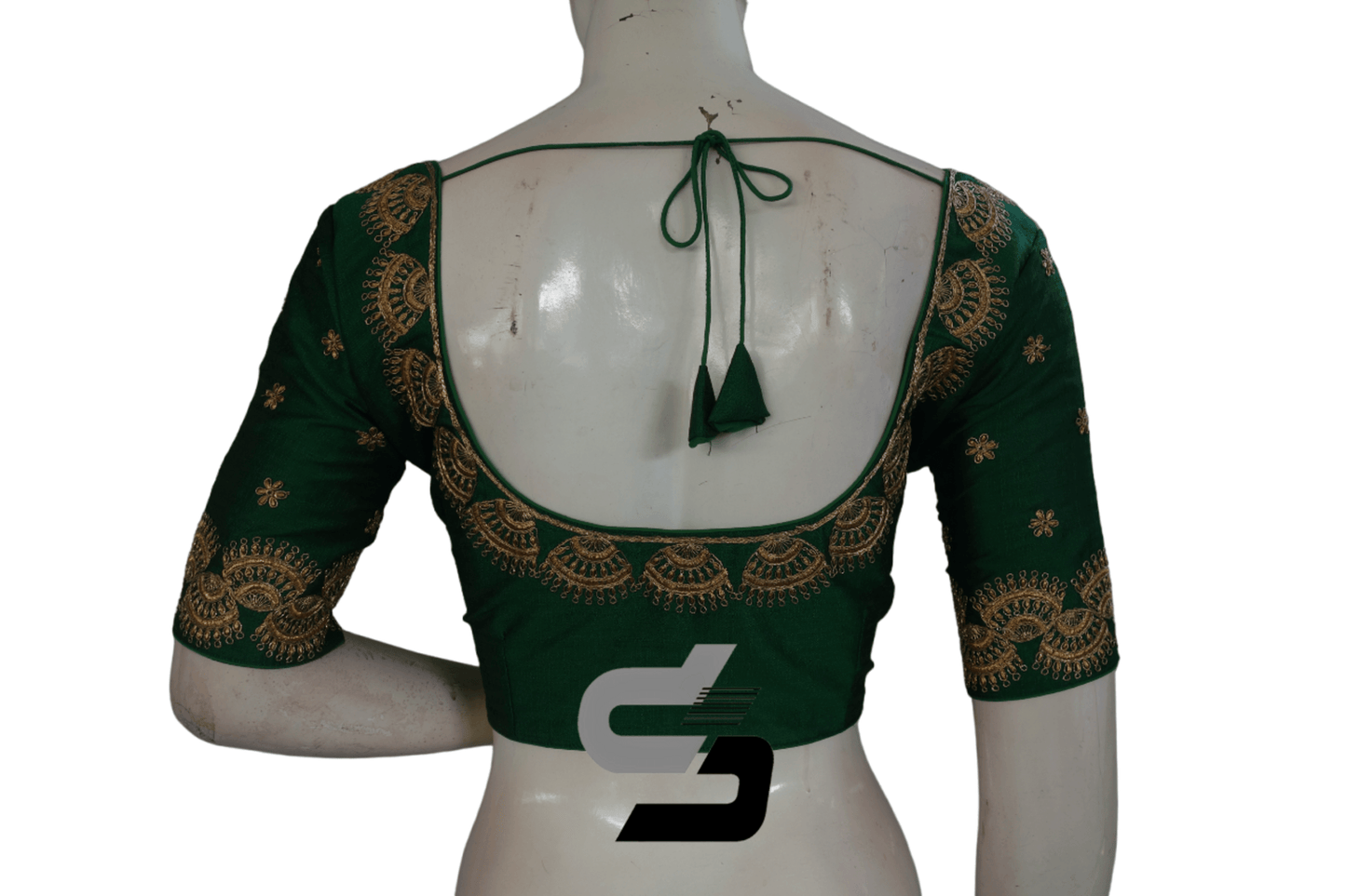Green Color Semi Silk Designer Embroidery Readymade Saree Blouse - D3blouses