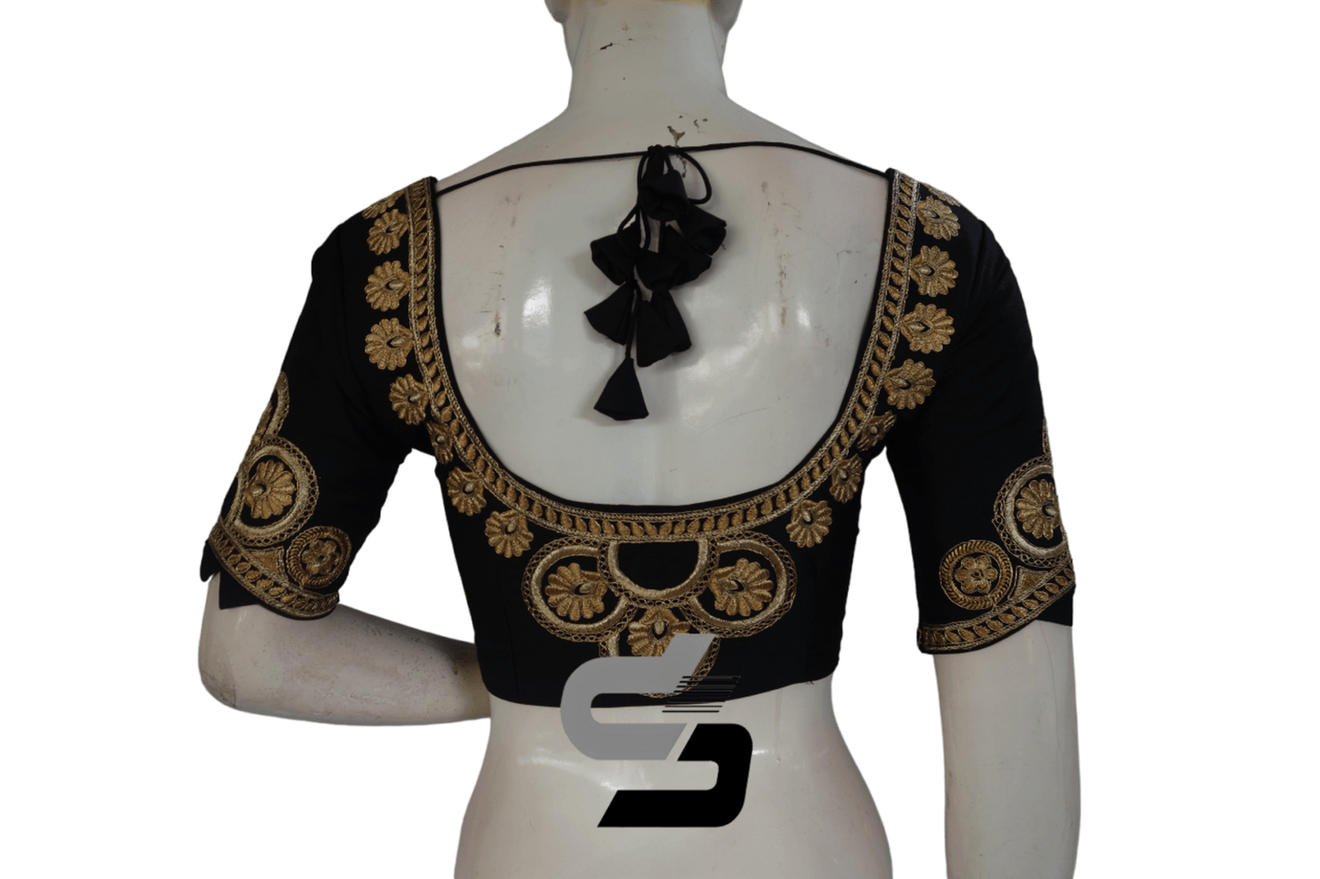 Black Color Semi Silk Designer Embroidery Readymade Saree Blouse - D3blouses