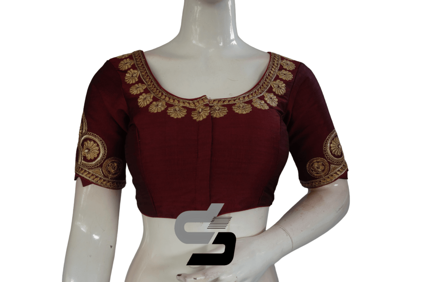 Wine Color Semi Silk Designer Embroidery Readymade Saree Blouse - D3blouses