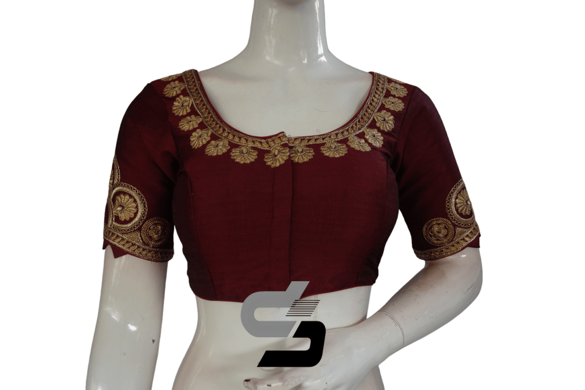 Wine Color Semi Silk Designer Embroidery Readymade Saree Blouse - D3blouses