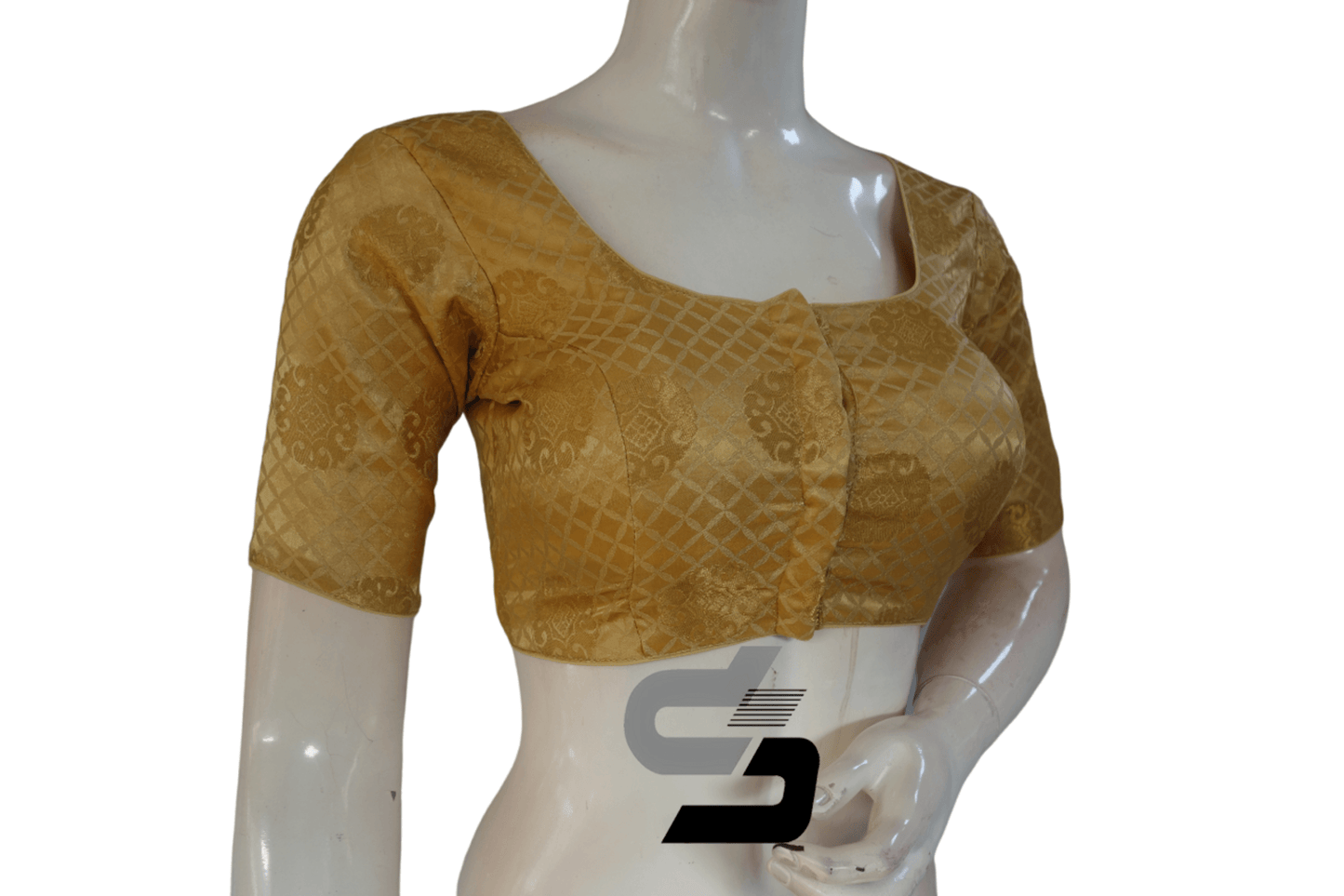 Gold Color Brocade Readymade Saree Blouse - D3blouses