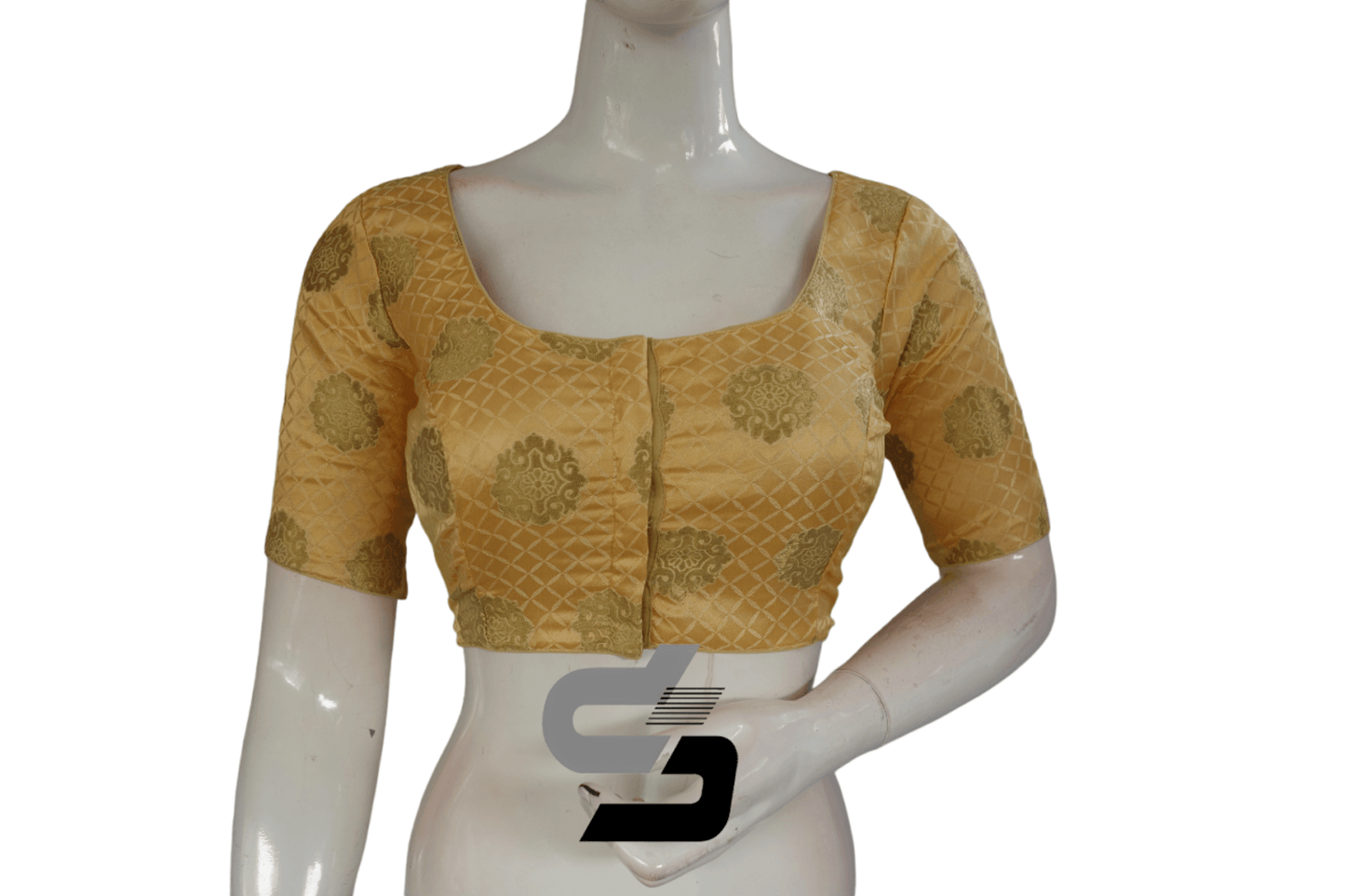 Gold Color Brocade Readymade Saree Blouse - D3blouses