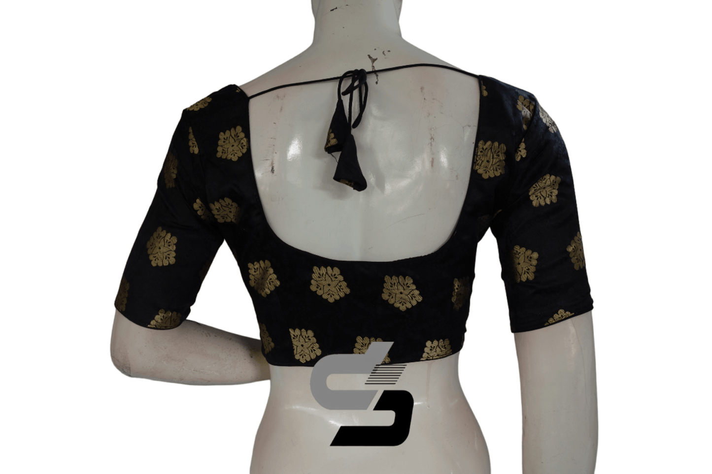 Black Color Brocade Readymade Saree Blouse - D3blouses