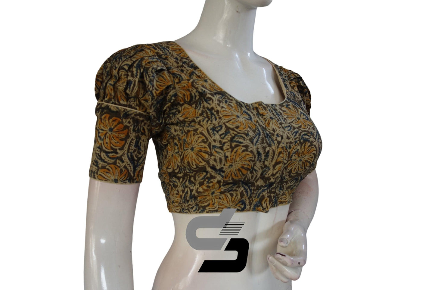 Kalamkari Readymade Saree Blouse With Puff Sleeves, Kalamkari Designer Blouse - D3blouses