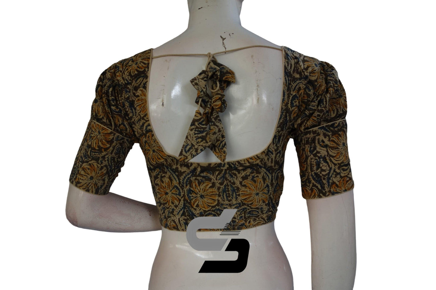 Kalamkari Readymade Saree Blouse With Puff Sleeves, Kalamkari Designer Blouse - D3blouses