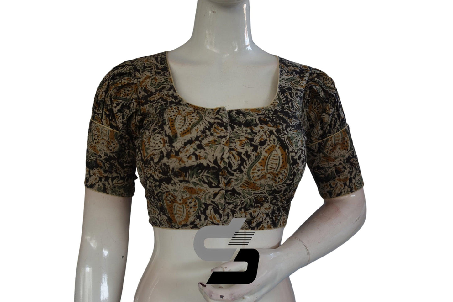 Kalamkari Readymade Saree Blouse With Puff Sleeves, Kalamkari Designer Blouse - D3blouses