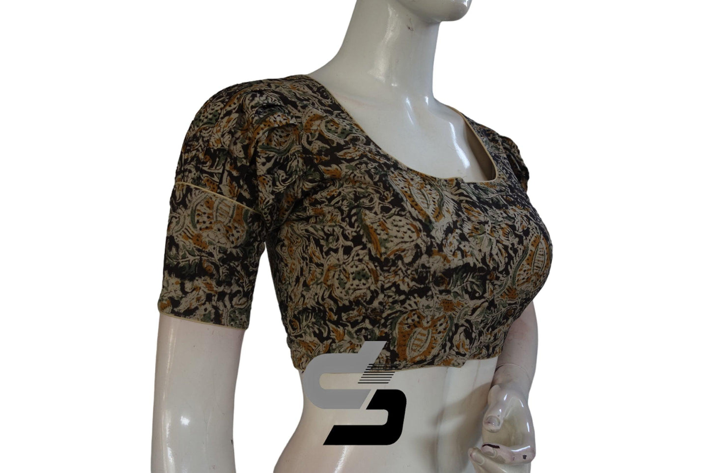 Kalamkari Readymade Saree Blouse With Puff Sleeves, Kalamkari Designer Blouse - D3blouses