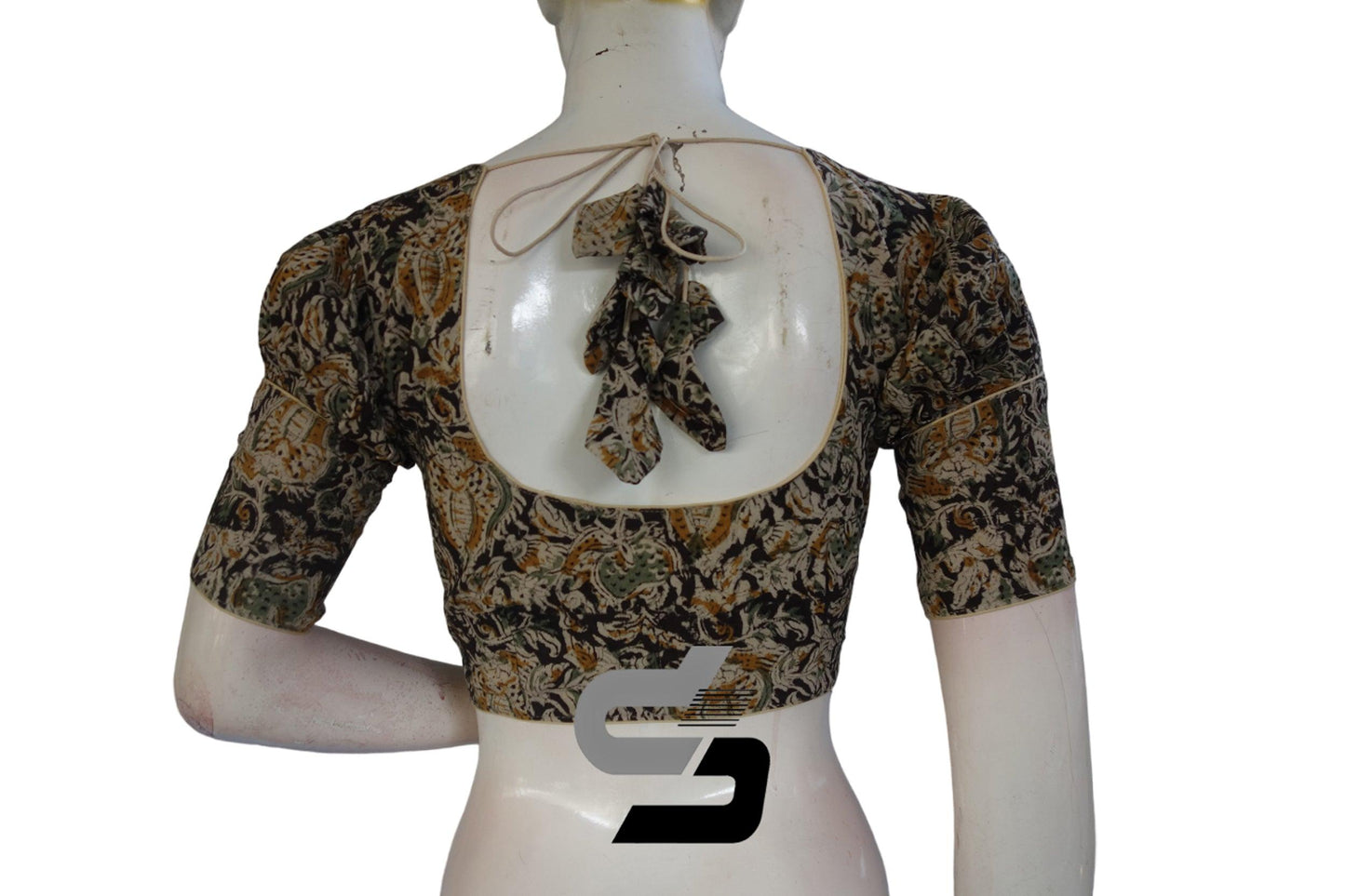 Kalamkari Readymade Saree Blouse With Puff Sleeves, Kalamkari Designer Blouse - D3blouses