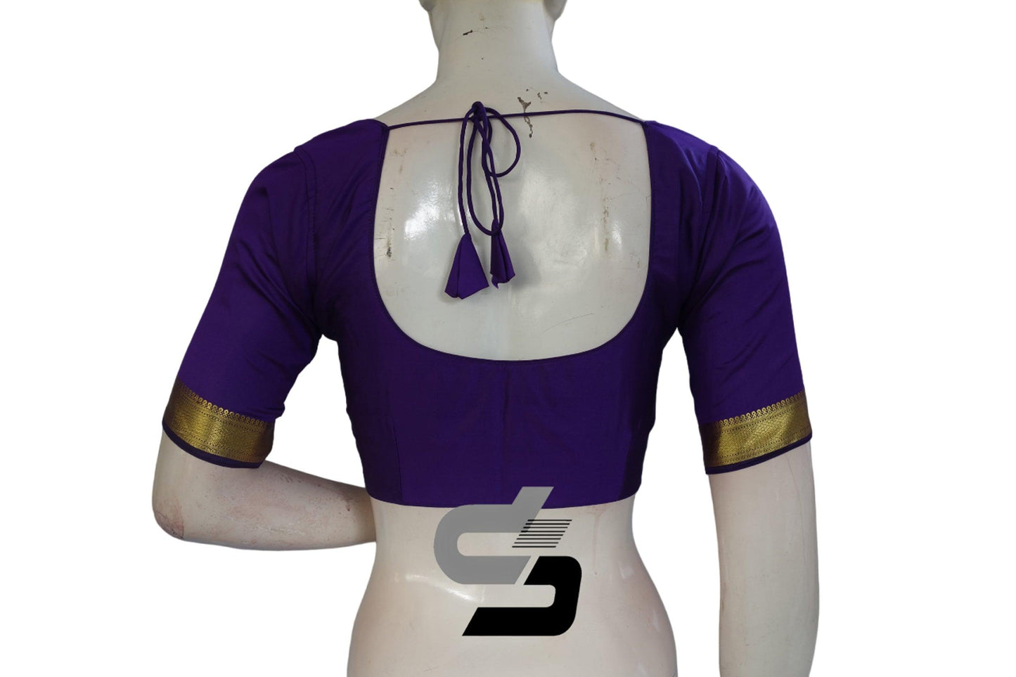 Purple Color Semi Silk Readymade Saree Blouse With Border Sleeves - D3blouses