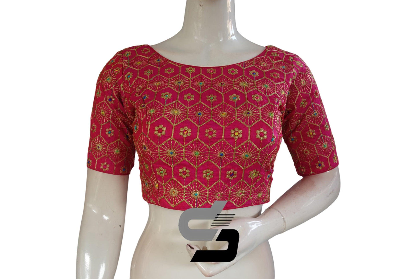 Pink Color Boat Neck Embroidery Designer Party Wear Readymade Blouse - D3blouses