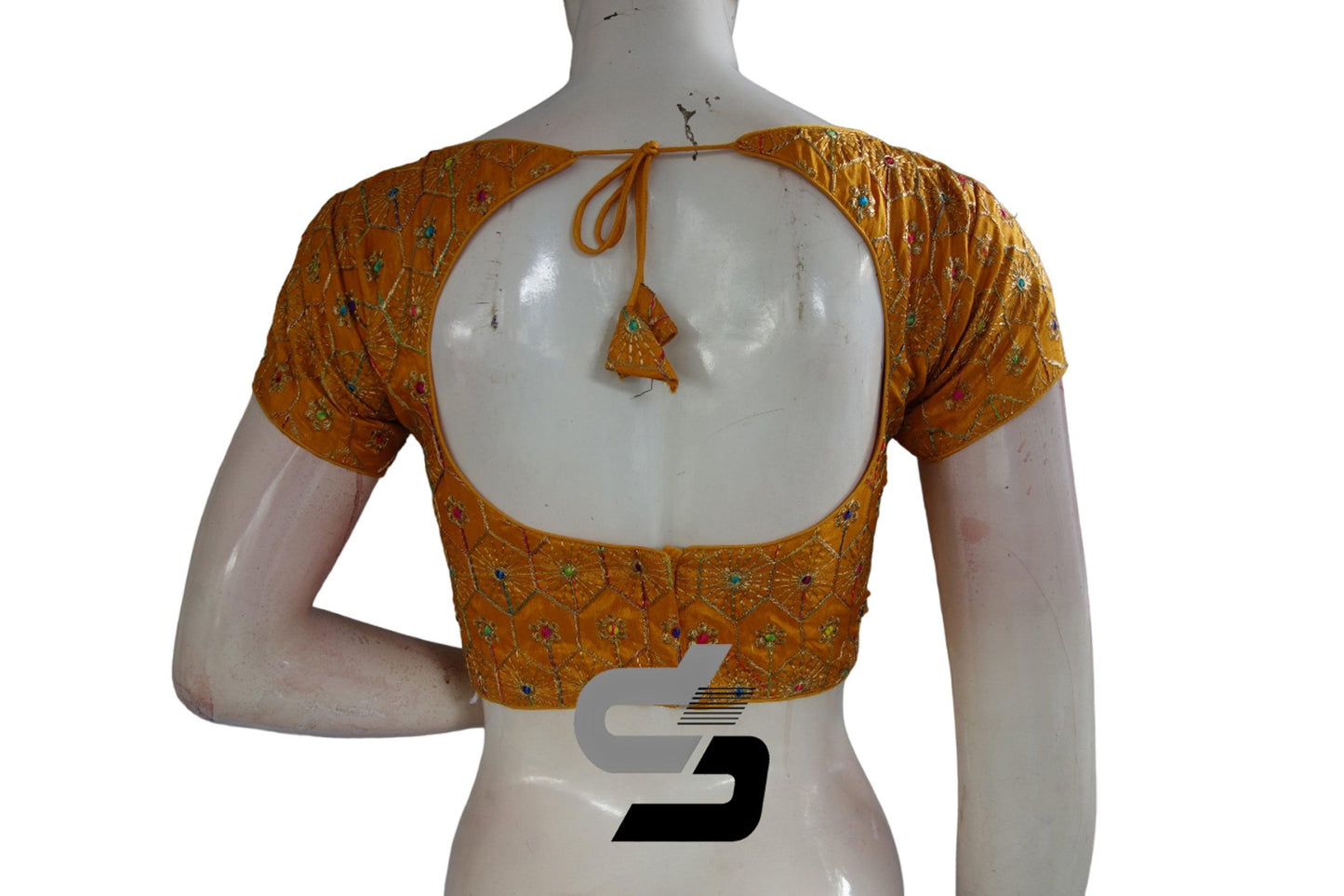 Mustard Yellow Color Boat Neck Embroidery Designer Party Wear Readymade Blouse - D3blouses