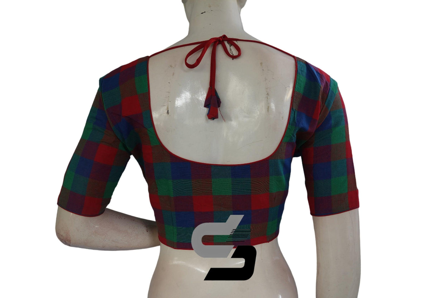 Red Color Cotton Checks Readymade saree blouse , Indian Cotton Readymade blouse - D3blouses