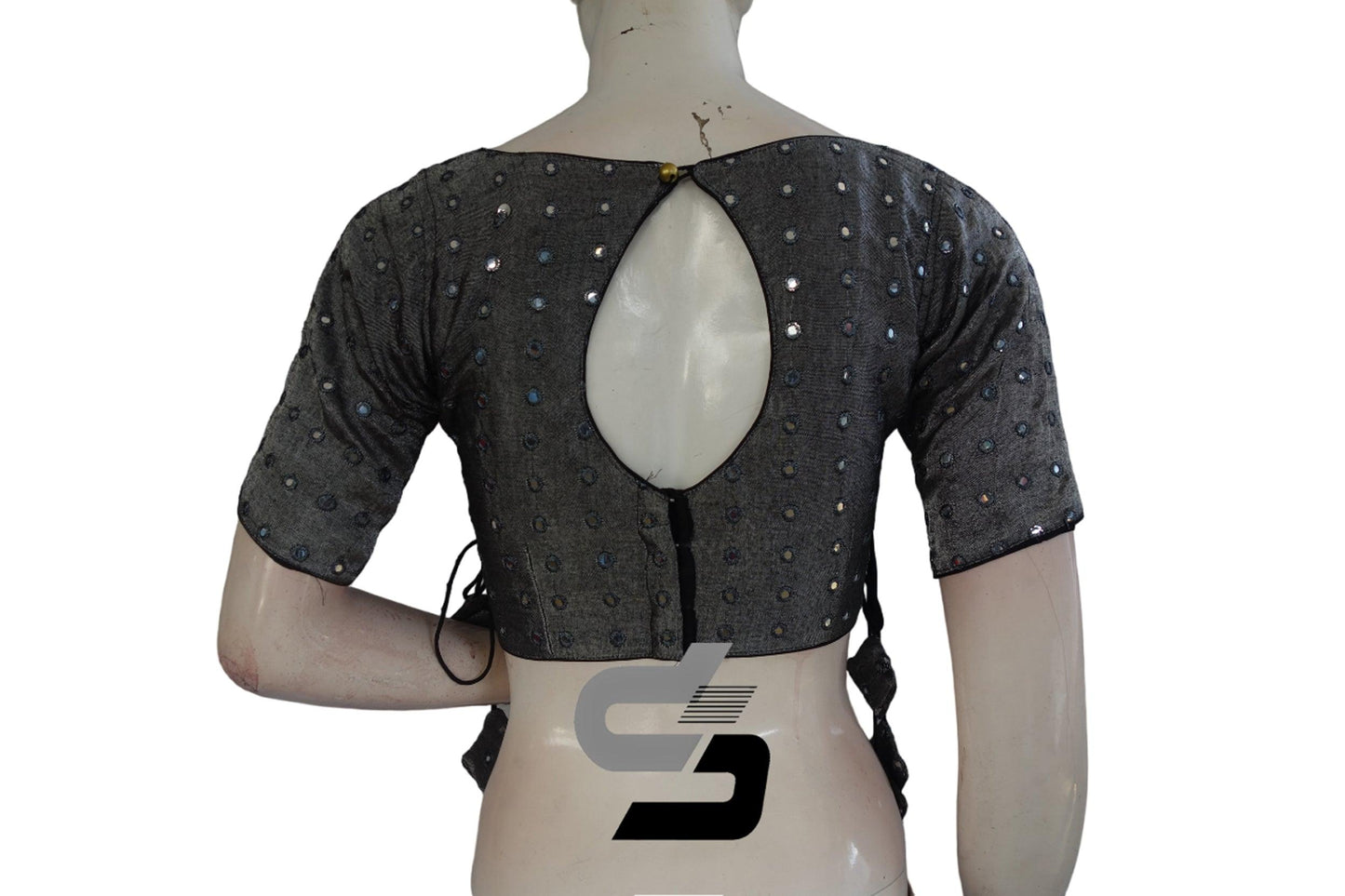 Grey Color Foil Mirror Boat Neck Designer Readymade Matching Saree Blouse - D3blouses