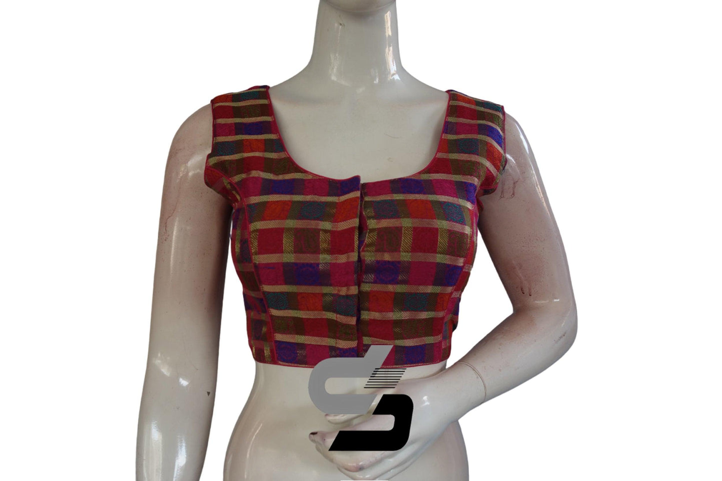 Multi Color Sleeveless Chanderi Silk Readymade Blouse - D3blouses