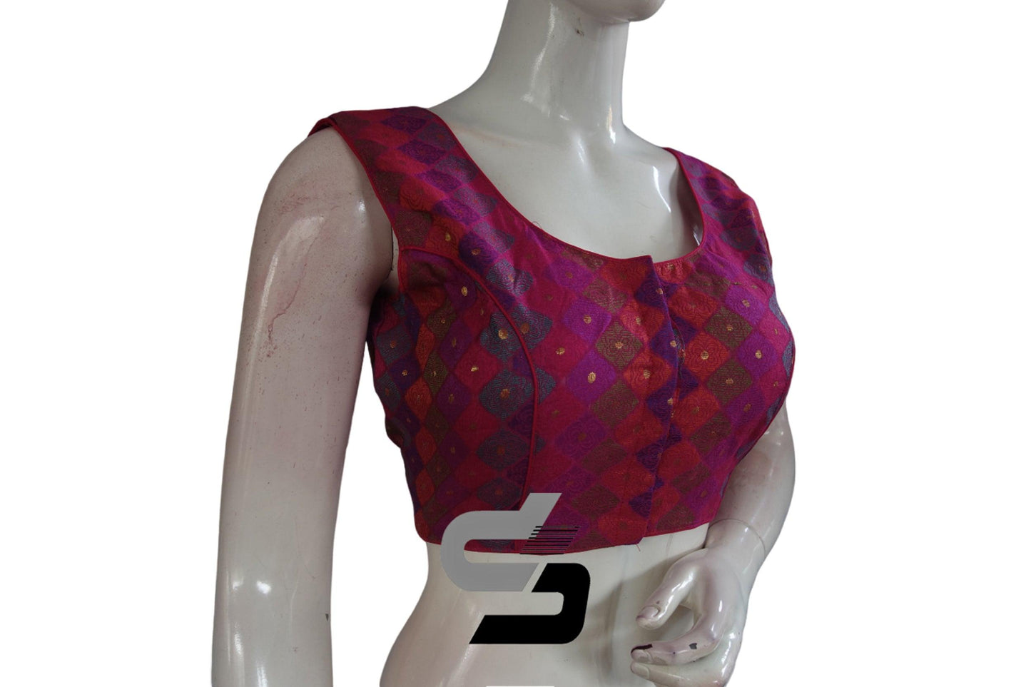 Multi Color Sleeveless Chanderi Silk Readymade Blouse - D3blouses