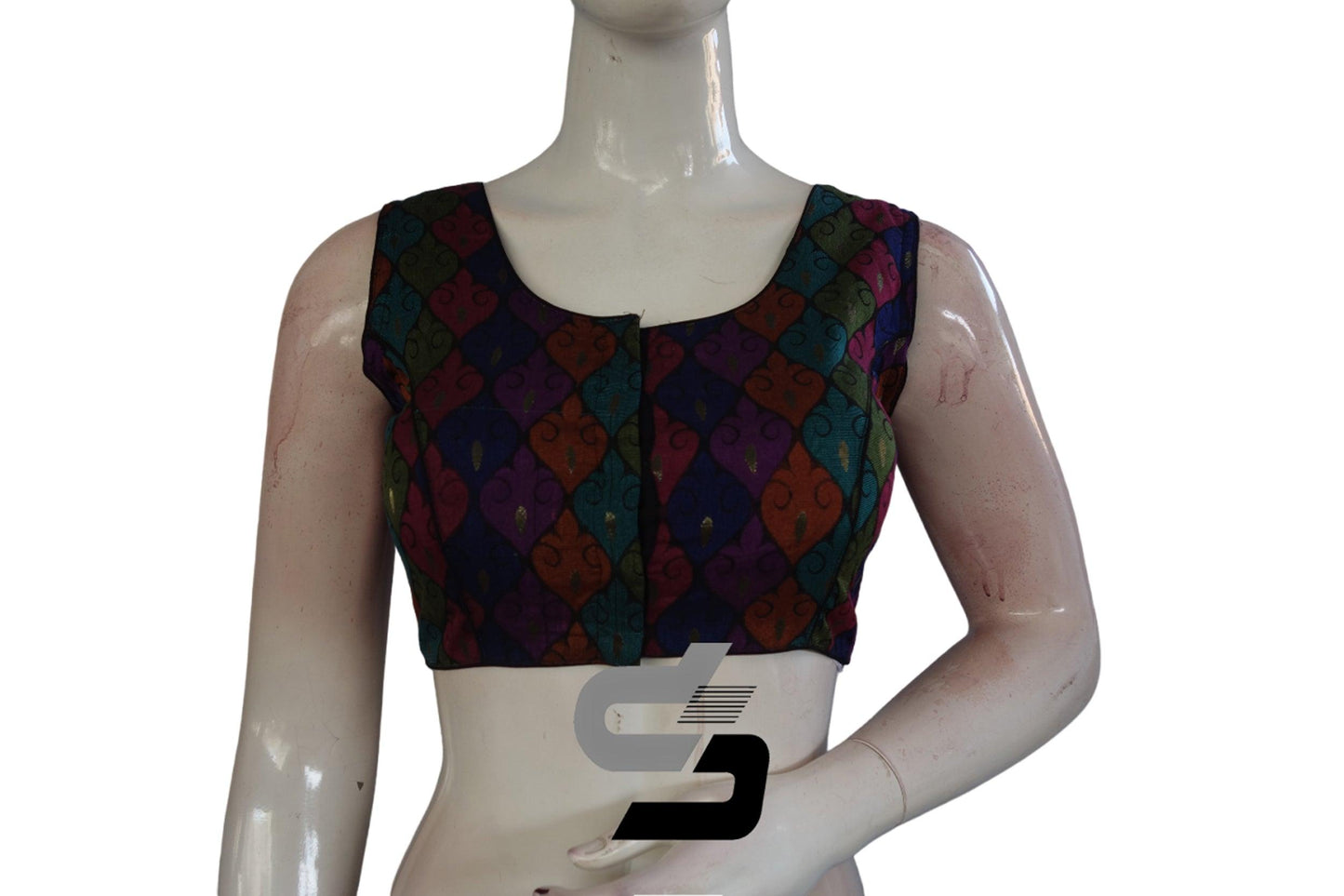 Multi Color Sleeveless Chanderi Silk Readymade Blouse - D3blouses